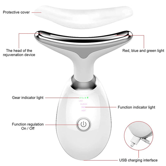 Firming Removal Device for Neck Face, Facial and Neck Massage Kit, Double Chin Reducer Vibration Massager for Skin Care,Improve, Firm, and Smooth, White