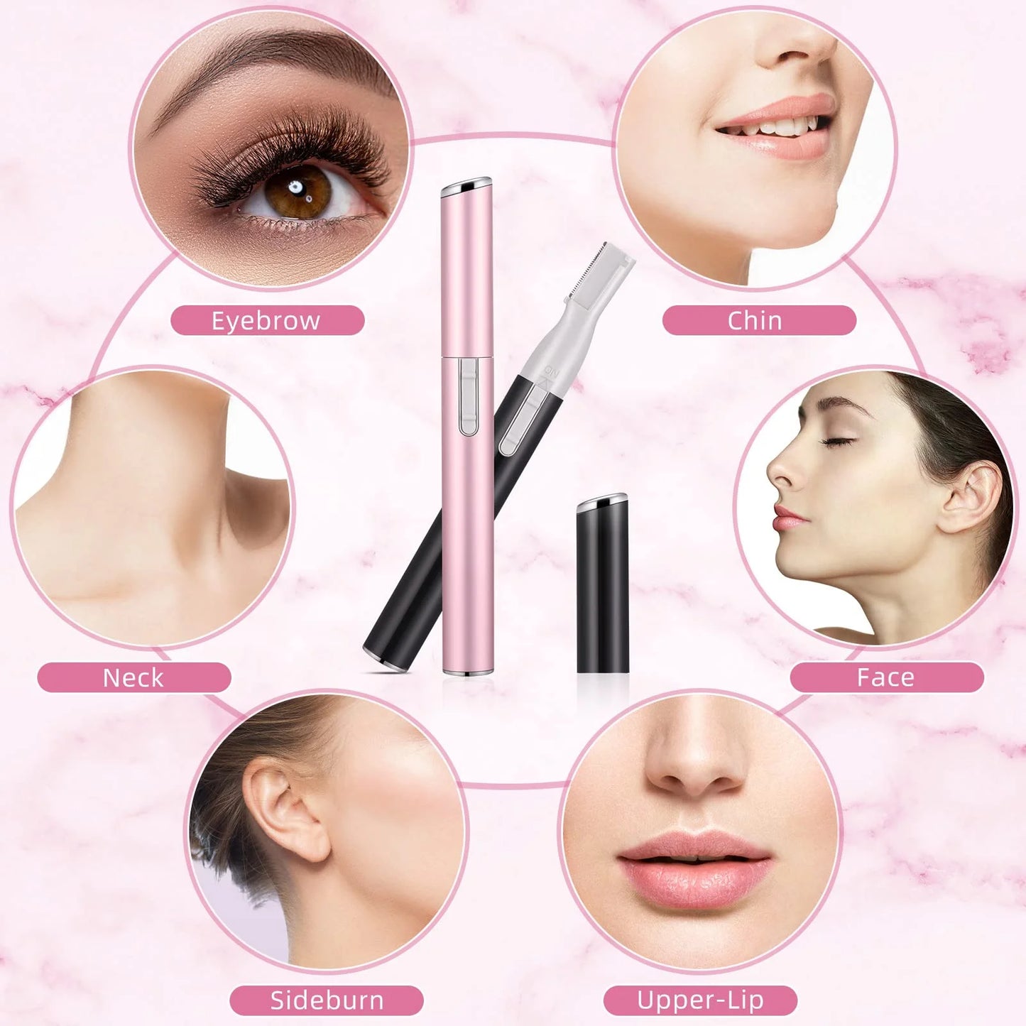 Electric Eyebrow Trimmer Women Face Razors Mini Shaver Battery Operated Small Facial Hair Remover with Comb Personal Epilator for Face Neck Fuzz Lips Body Arms Leg